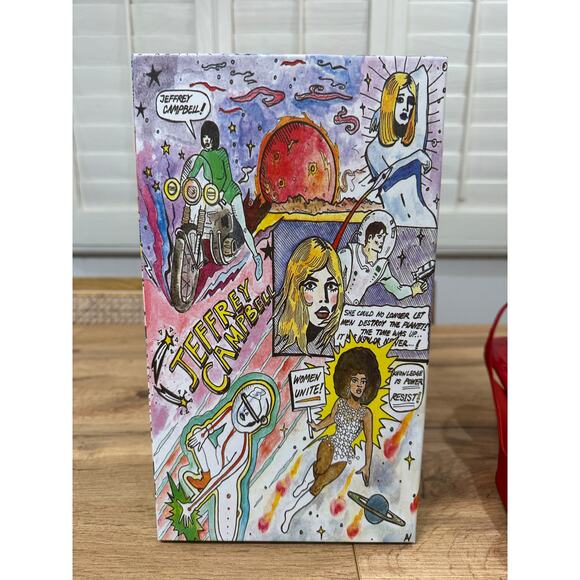 Jeffrey Campbell Duffy Slingback Red Satin Heel Size 10 NIB Plume Design Elegant - Picture 14 of 14